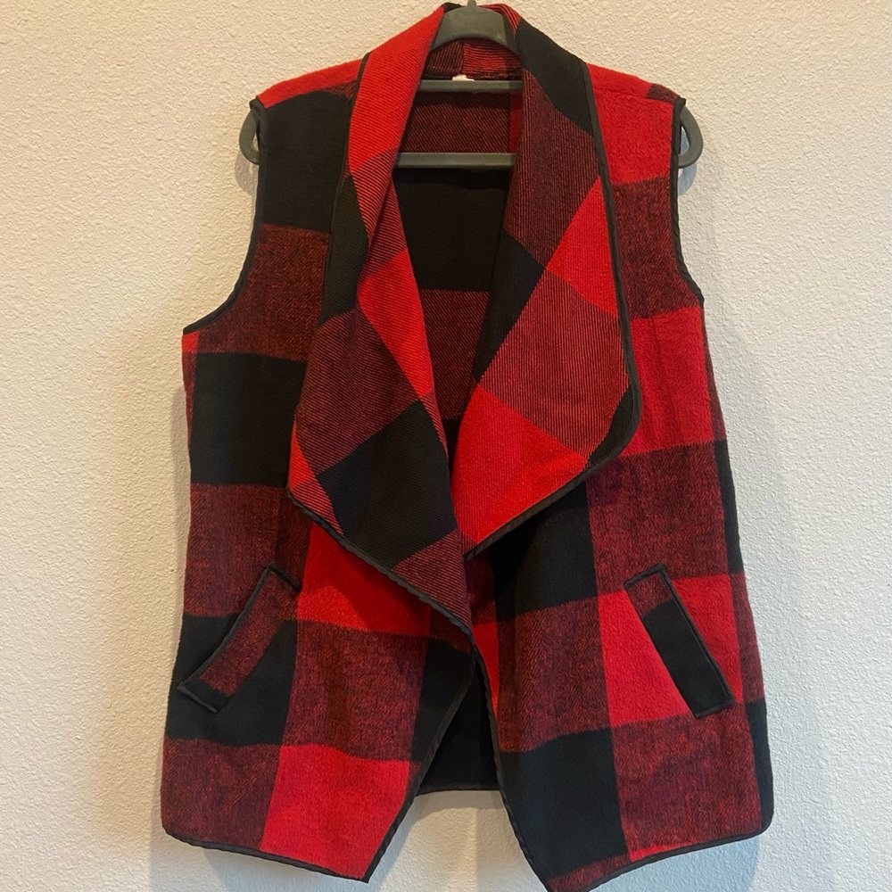Plaid vest, fall, winter vest with pockets